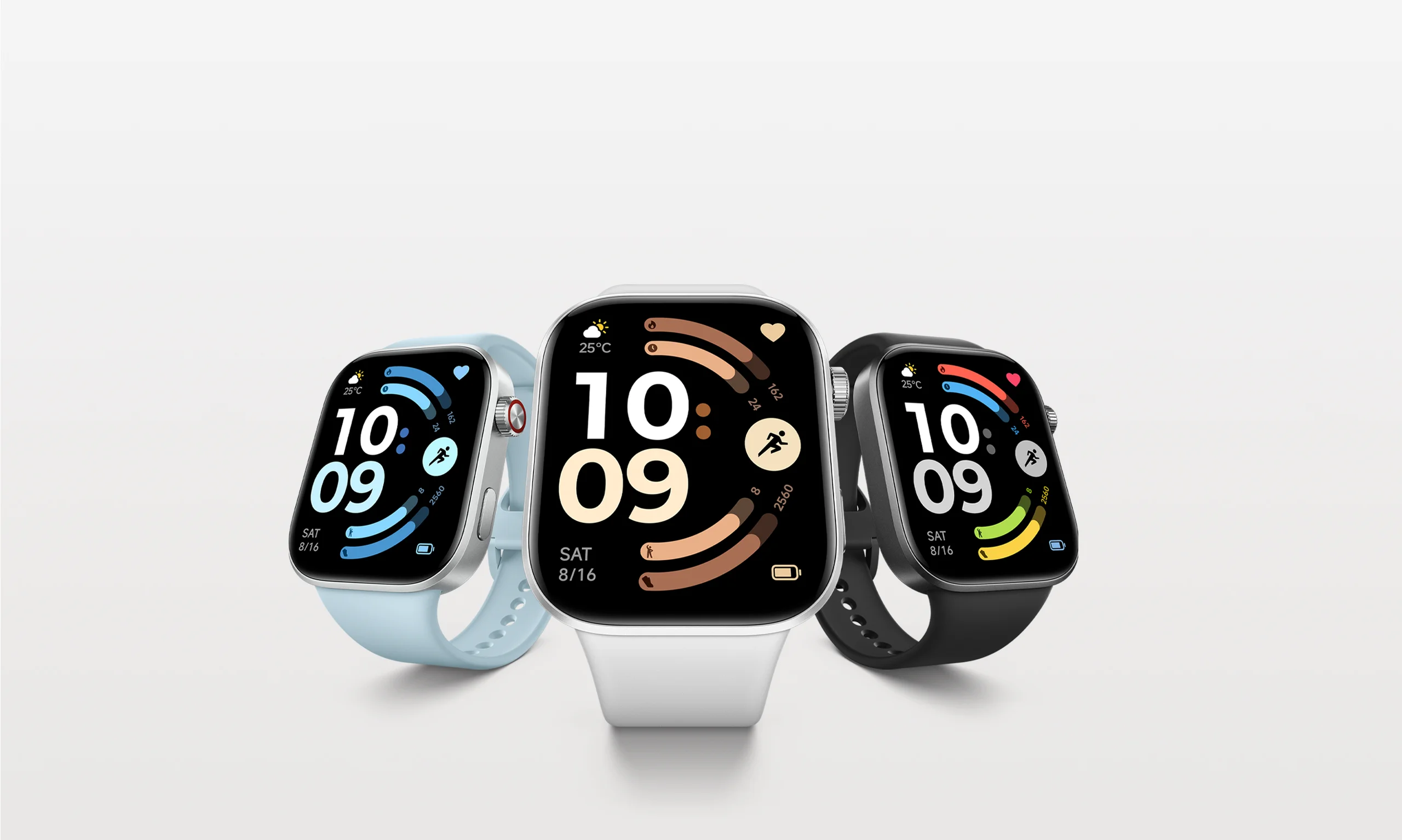 Redmi Watch 6 in Obsidian Black, Silver Gray and Glacier Blue &mdash; 1600 &times; 686