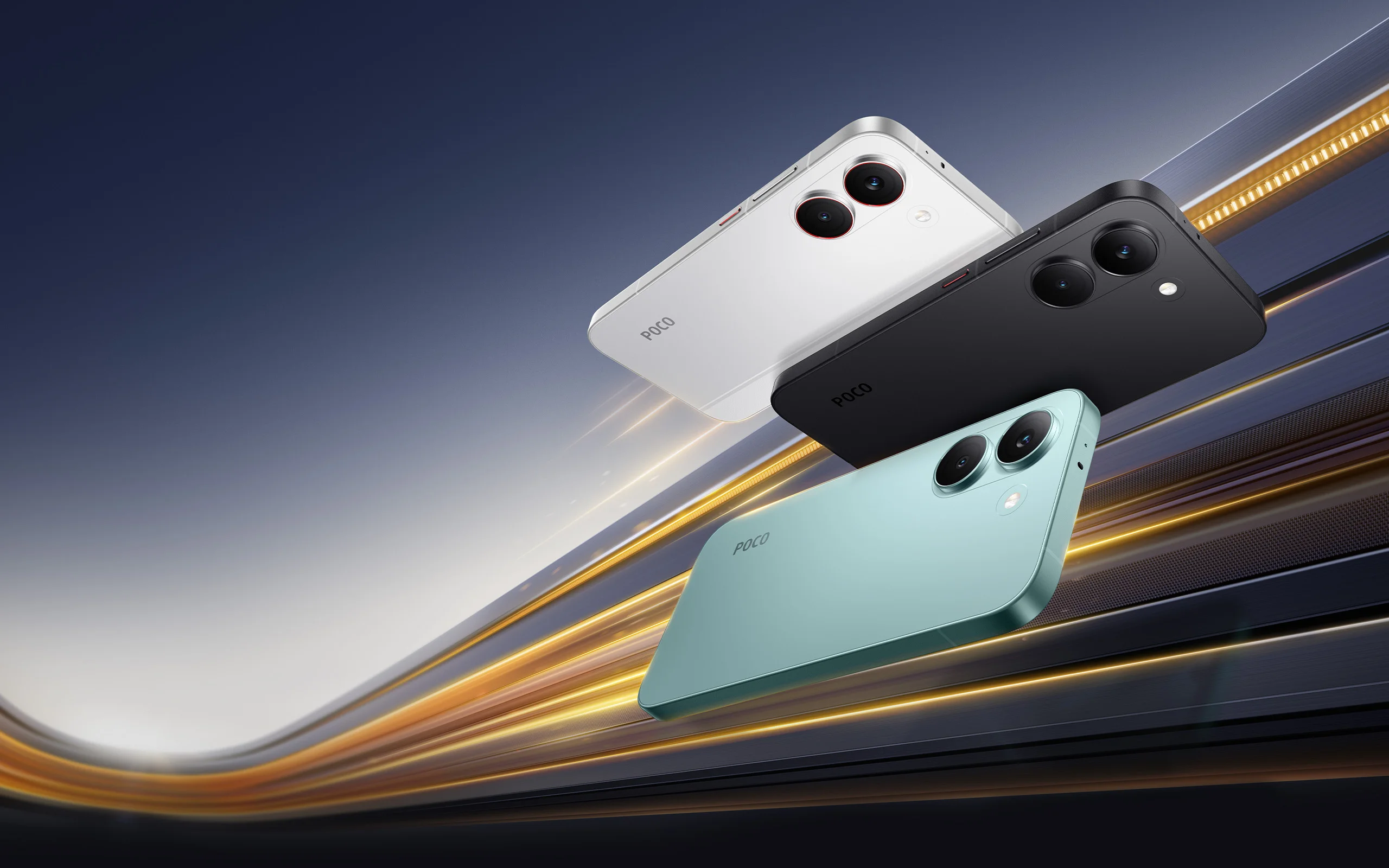 POCO X8 Pro 5G smartphone front and back in Mint Green, White and Black